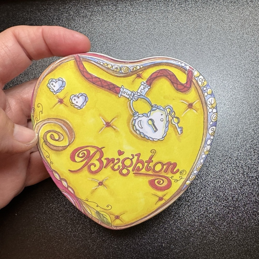 Brighton Heart Shaped Collectible Tin Box Pink & Yellow Jewelry Gift